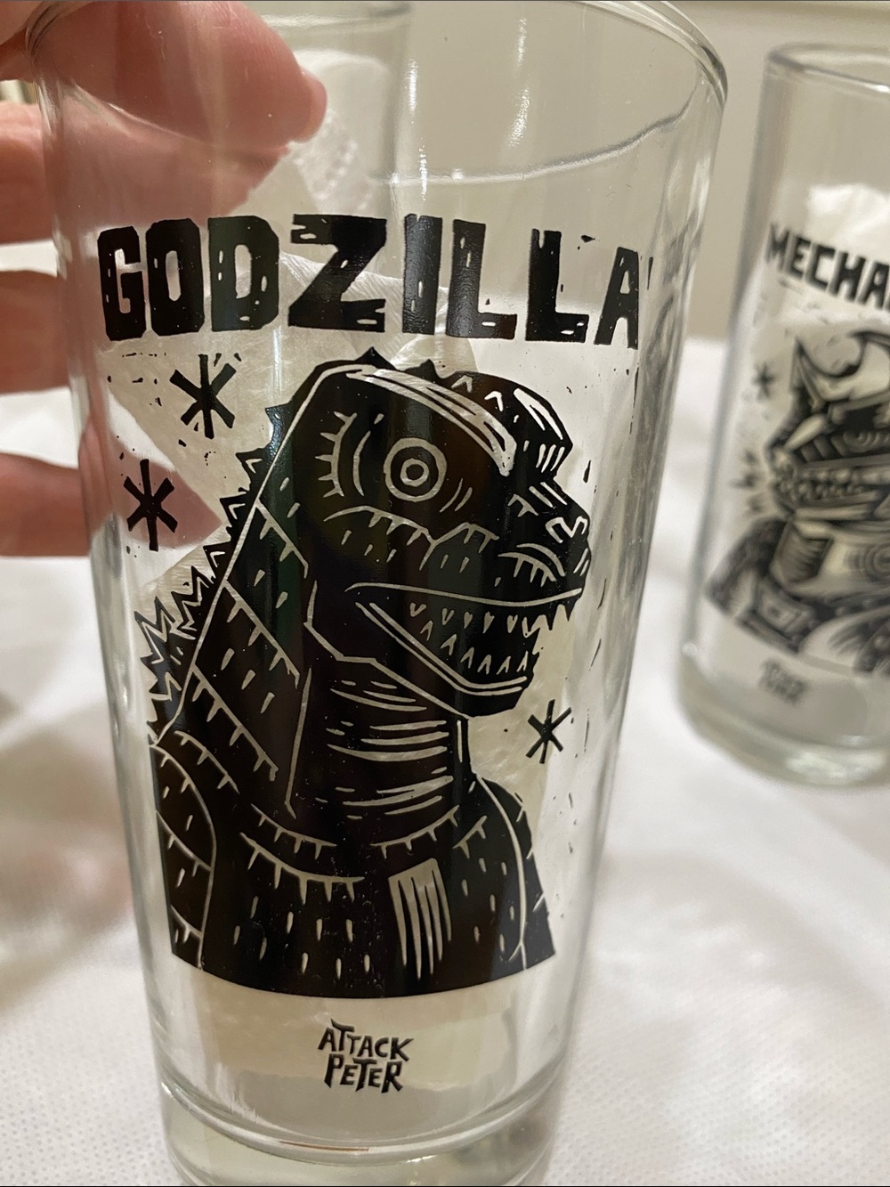 Set of 4 Godzilla Kaiju Illustration Pint Glasses - Clear with Black Artwork. - Picture 2 of 9